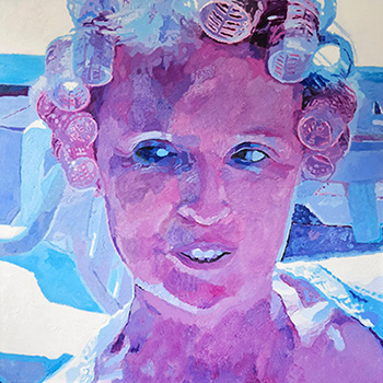 eine Frau mit Lockenwickler gemalt von Gabriele Waller