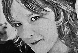 ein Miniformat in Öl ein Junge fährt Wasserski gemalt von Gabriele Waller