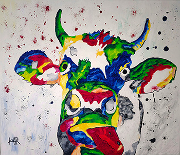 eine Kuh bunt in Öl gemalt von Gabriele Waller