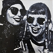 ein Miniformat in Öl Freundinen aktiv gemalt von Gabriele Waller